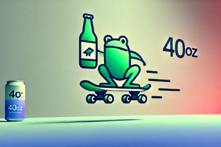 skateboard frog with a 40oz birdhouse